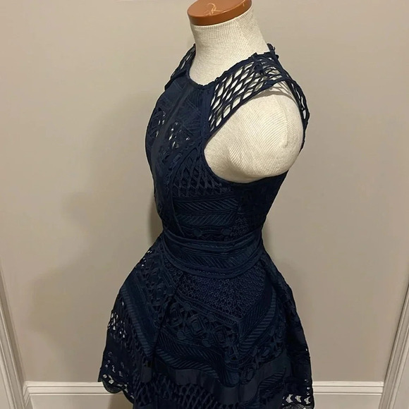 Adelyn Rae - Crochet Lace - Fit And Flare Sleeveless Dress - Navy Blue - Size XS - Picture 7 of 8
